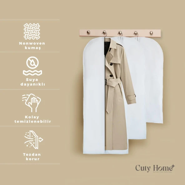 Cuty Home Takım Elbise,Kıyafet Koruma Ve Taşıma Kılıfı Beyaz Gamboç 3'lü Set (60*100-140-200) - 3