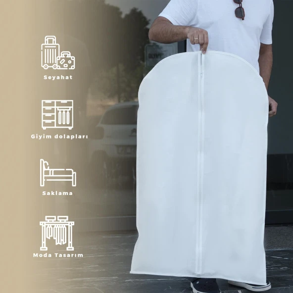 Cuty Home Takım Elbise,Kıyafet Koruma Ve Taşıma Kılıfı Beyaz Gamboç 3'lü Set (60*100-140-200) - 5