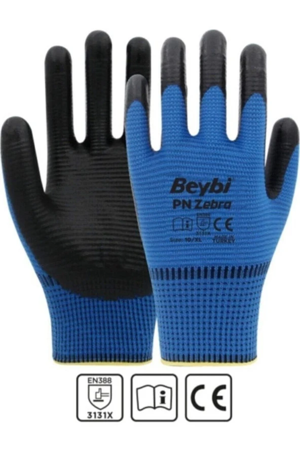 Beybi Işçi Eldiveni Nitril Zebra Mavi Siyah Çift - 10 Numara ( 10 Çift ) ürün görseli