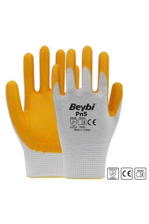 3 Çift Beybi Pn5 Sarı Nitril Eldiven Inşaat Eldiveni Iş Eldiveni - Resim 2