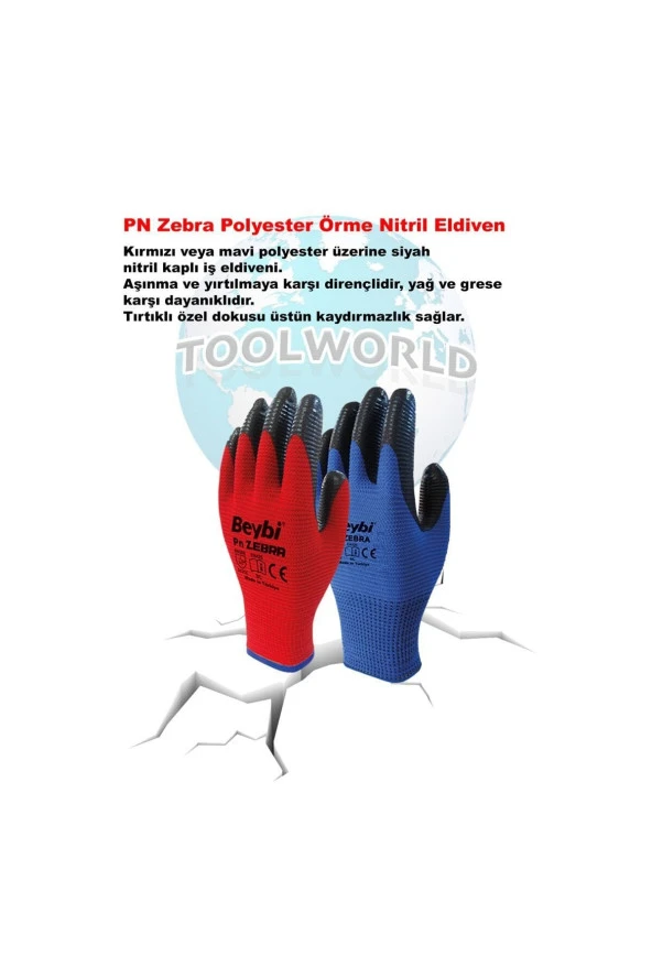Beybi Pn5 Zebra Polyester Örme Nitril Eldiven 12li Paket ürün görseli