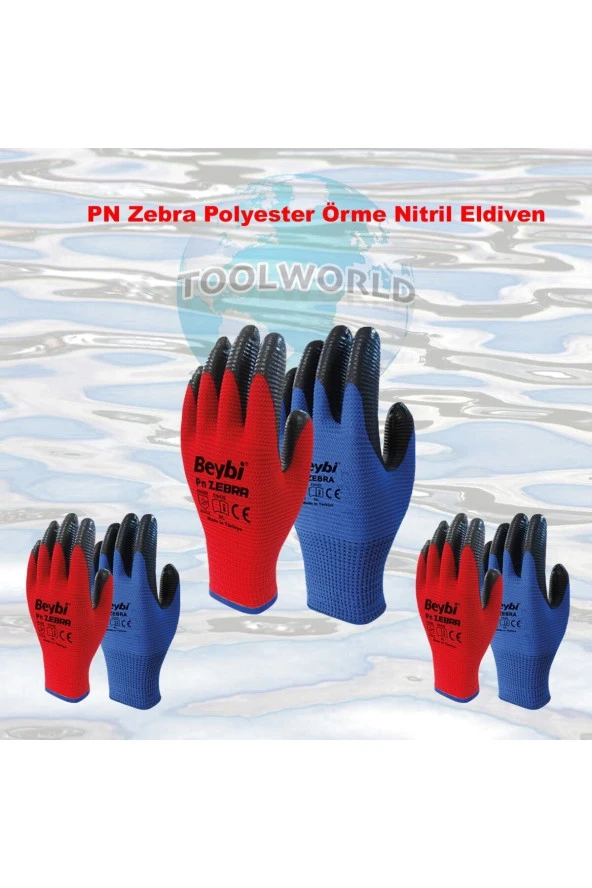 Beybi Pn5 Zebra Polyester Örme Nitril Eldiven 12li Paket - Resim 2