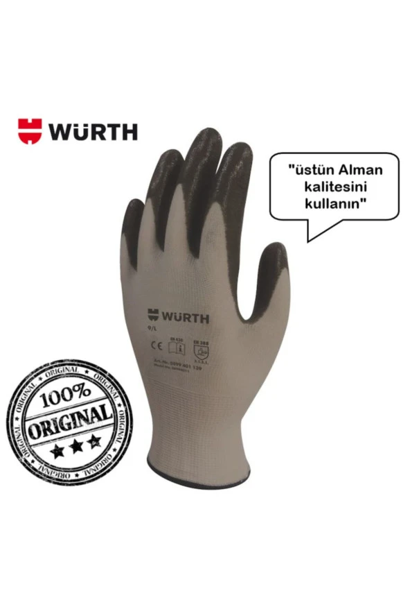 Würth Mekanikçi Iş Eldiveni Siyah 9/large 6 Çift ürün görseli