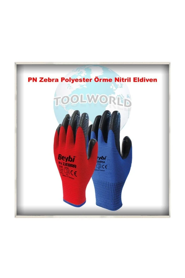 Beybi Pn5 Zebra Polyester Örme Nitril Eldiven 12li Paket - Resim 3