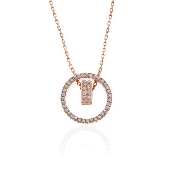 925 Ayar Gümüş Rose İç İçe Geçmiş Halka Kadın Kolye - Resim 2