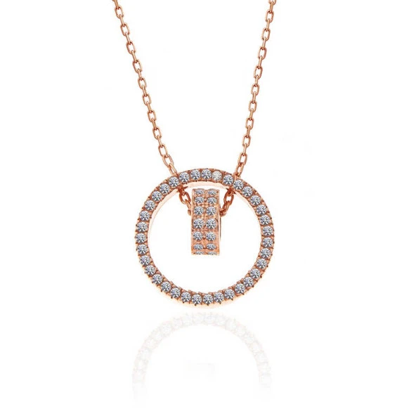 925 Ayar Gümüş Rose İç İçe Geçmiş Halka Kadın Kolye - Resim 3