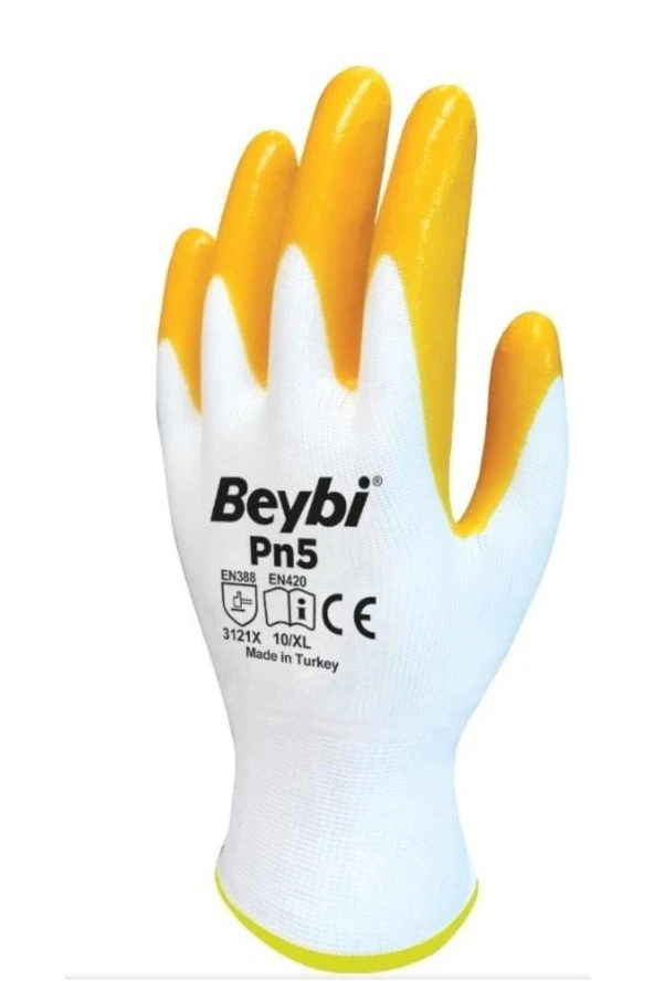 Beybi PN5 Nitril Pmk Örme Beyaz/sarı 12li Paket - Resim 5