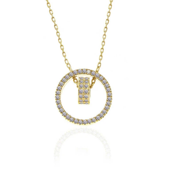 925 Ayar Gümüş Gold İç İçe Geçmiş Halka Kadın Kolye - Resim 2