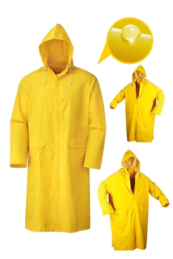 Profesyonel Yüksek Kalite Pvc Uzun Yağmurluk Pardesu Sarı 0,32 Mıc Xxl - Resim 4
