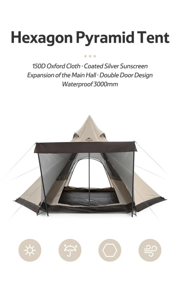 Naturehike Moğol Glamping 4 Kişilik Piramid Çadır - 5