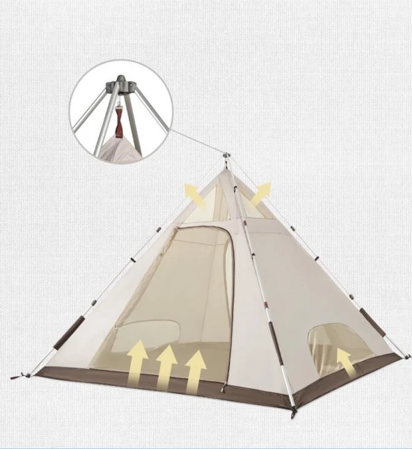 Naturehike Glamping 4 Kişilik Çift Katmanlı Otomatik Kurulum Piramid Çadır - 5