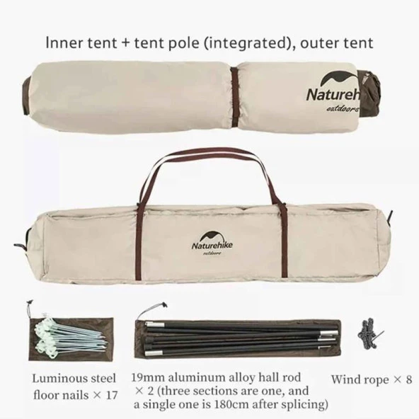 Naturehike Glamping 4 Kişilik Çift Katmanlı Otomatik Kurulum Piramid Çadır - 6