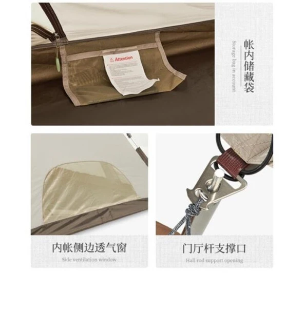 Naturehike Glamping 4 Kişilik Çift Katmanlı Otomatik Kurulum Piramid Çadır - 9