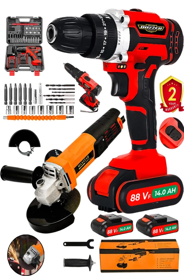 Dozzer Alman 2Li Mix Serii 88 Vf 12 Ah Akülü Vidalama Matkap & 115Mm Avuç İçi Taşlama Makinesi