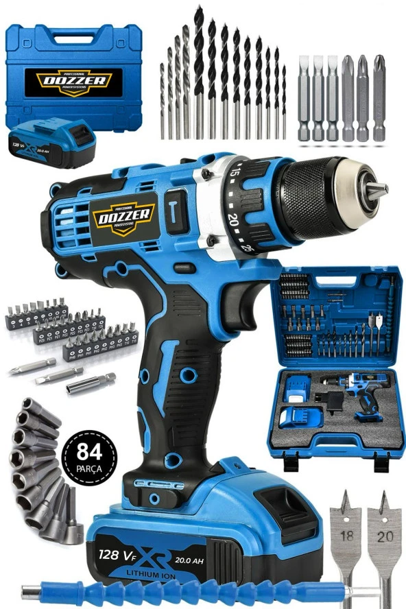 Dozzer Alman Berlin 14.4 V 3.0 Ah Çelik Mandrenli Bakır Sargılı 84 Parça Çift Akülü Vidalama Matkap