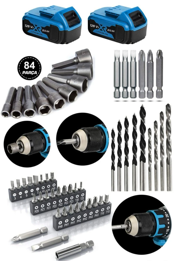 Dozzer Alman Berlin 14.4 V 3.0 Ah Çelik Mandrenli Bakır Sargılı 84 Parça Çift Akülü Vidalama Matkap - 2