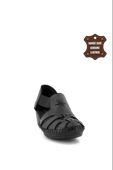 Venüs 18793056 Kadın Hakiki Deri Lastikli Feta Topuk Kapalı Sandalet - 2