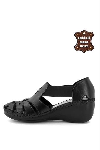 Venüs 18793056 Kadın Hakiki Deri Lastikli Feta Topuk Kapalı Sandalet - 3
