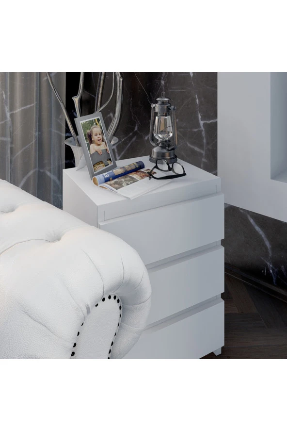 Ünüvar Konsept ÜNÜVAR KONSEPT Emre Üç Çekmeceli Modern Komodin Beyaz K1 - Resim 3