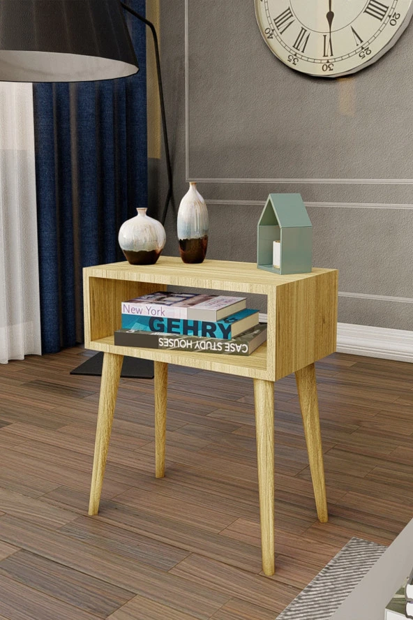 RENGARENK Meşe Başucu Yan Sehpa Komodin - Resim 2