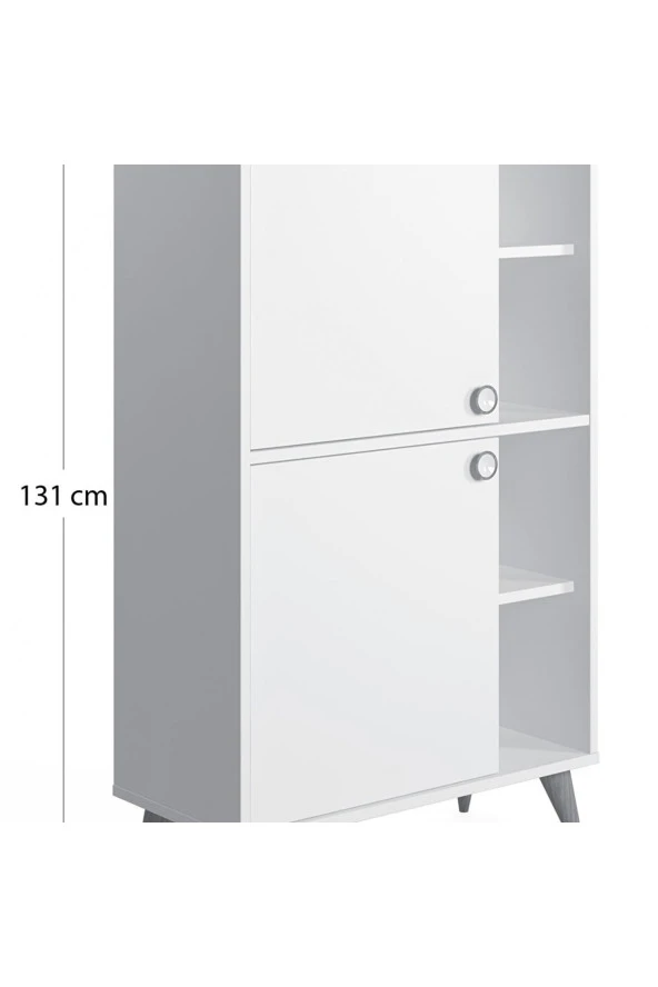 Ünüvar Konsept Krema Yüksek Dolap Kapaklı Raflı Meşe - 2