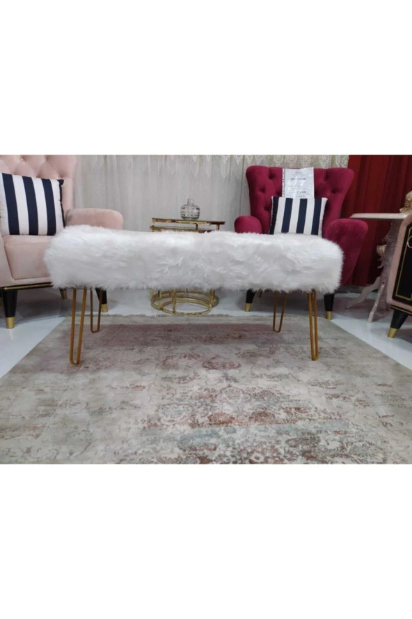 Ünüvar Konsept Peluş Puf Bench - Beyaz