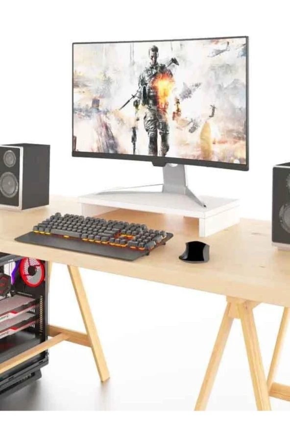 İzmir Mobilya Monitör Yükseltici 50*25*11 Cm - Beyaz - 3
