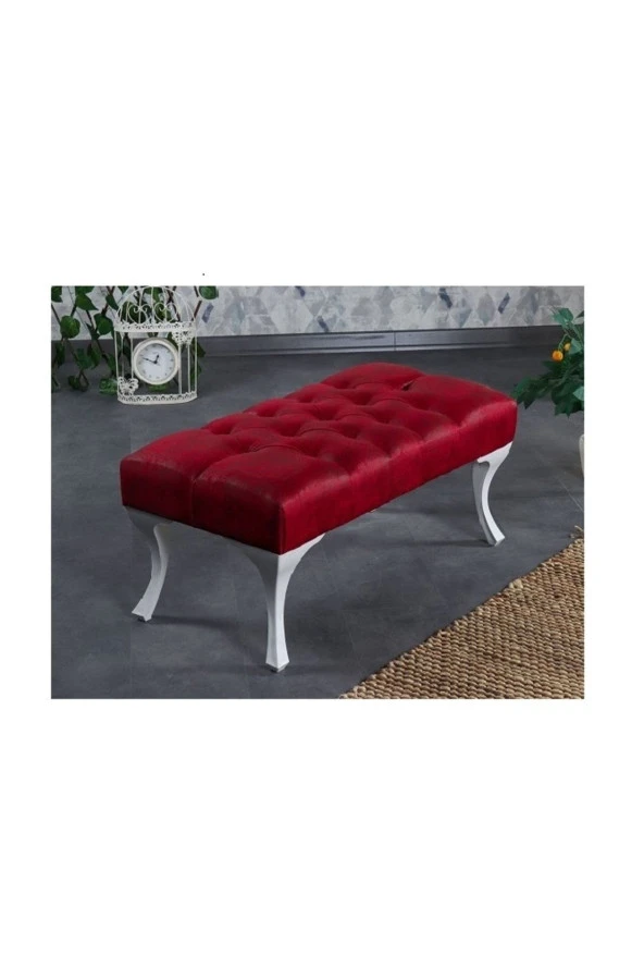 Ünüvar Konsept Dekoratif Dikdörtgen Puf Bench - Kırmızık2