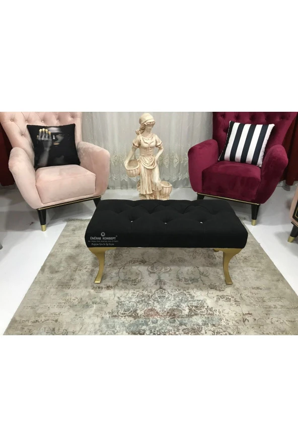 Ünüvar Konsept Puf Bench - Gold Ayakk2