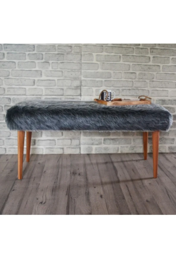Ünüvar Konsept Peluş Puf Ahşap Ayak - Antrasit Grik2