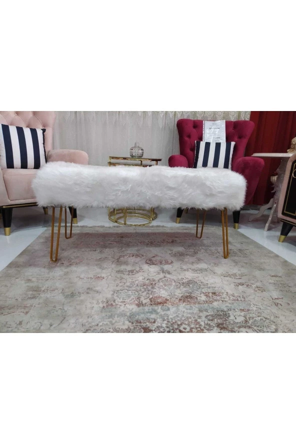 Ünüvar Konsept Peluş Puf Bench - Beyazk2