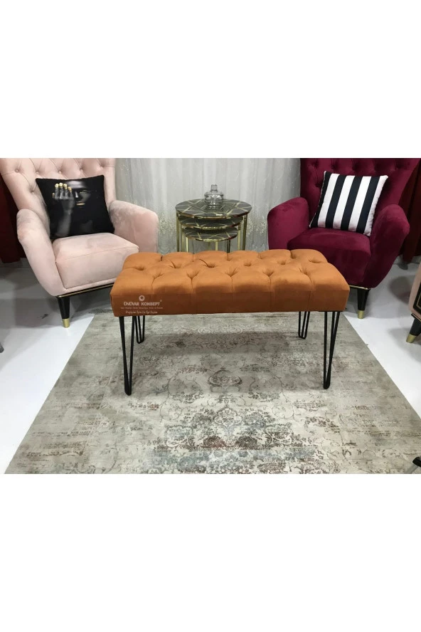 Ünüvar Konsept Puf Bench Turuncu - Metal Ayakk2