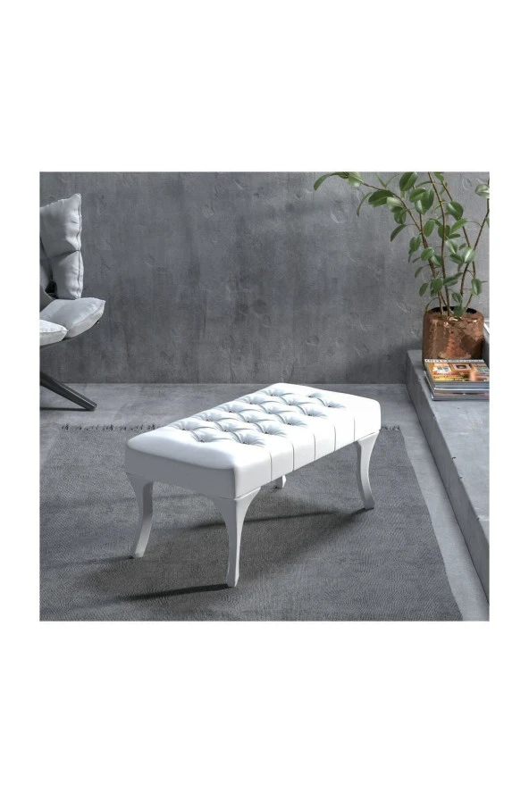 Ünüvar Konsept Naturel Krem Kapitoneli Kapı Önü Ayak Ucu Puf & Bench 90 Cmk2