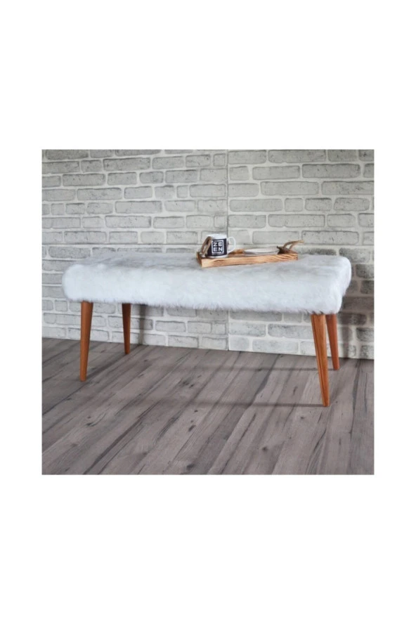 Ünüvar Konsept Peluş Puf Ahşap Ayak