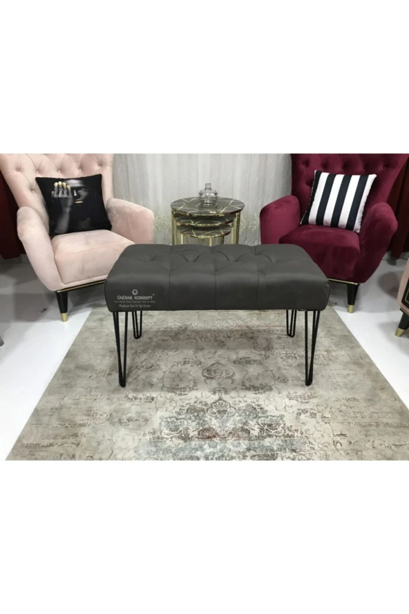 Ünüvar Konsept Puf Bench Antrasir Gri - Metal Ayak