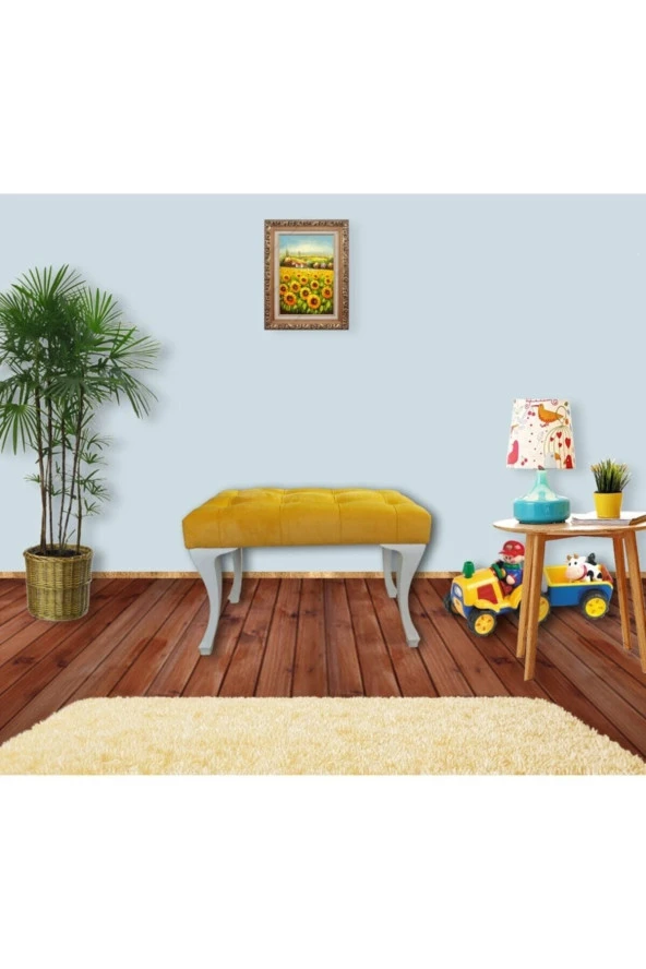 Likemobilya Ayak Ucu, Antre, Balkon Için Puf Bench, Kapitoneli Sarı Renk