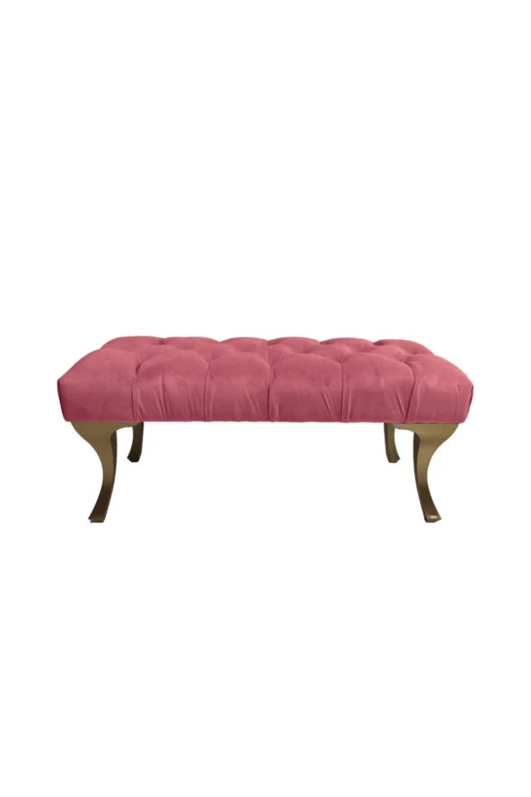 Ünüvar Konsept Puf Bench Kapitoneli Pembe - Gold Renk Ayak