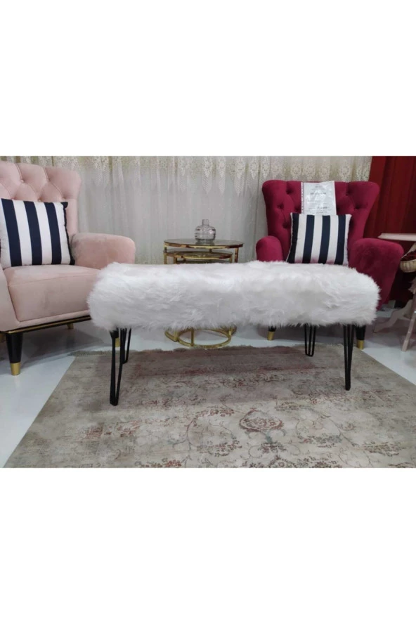 Ünüvar Konsept Peluş Puf Bench - Beyaz