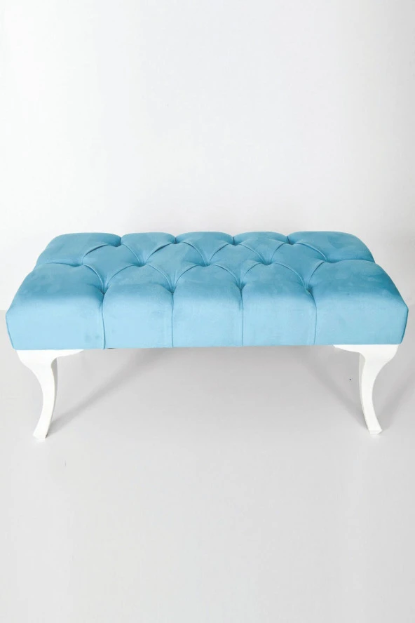 Puffy Home Icon Puff Kapitoneli Kapı Önü Mavi Ayakucu Mutfak Salon Masa Makyaj Koltuğu Mavi Puff Bench