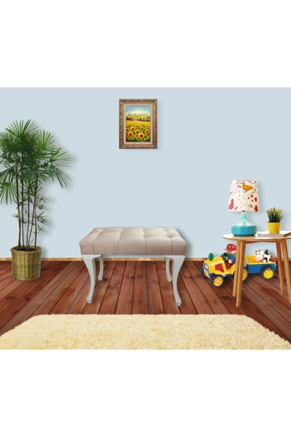 Likemobilya Ayak Ucu, Antre, Balkon Için Puf Bench, Kapitoneli Krem Renk