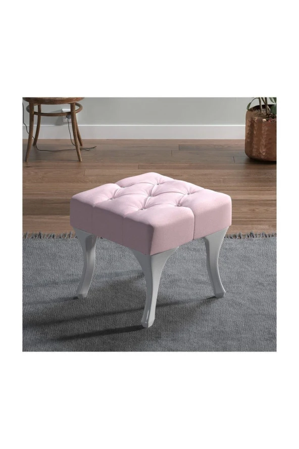 Azra Kapitoneli Ayak Ucu Puf, 45X45, Pembe