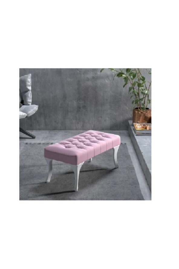 Ünüvar Konsept Dekoratif Dikdörtgen Puf Bench - Pembe