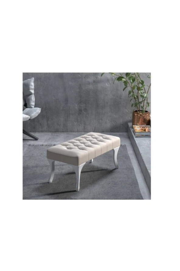 Ünüvar Konsept Dekoratif Dikdörtgen Puf Bench - Beyaz