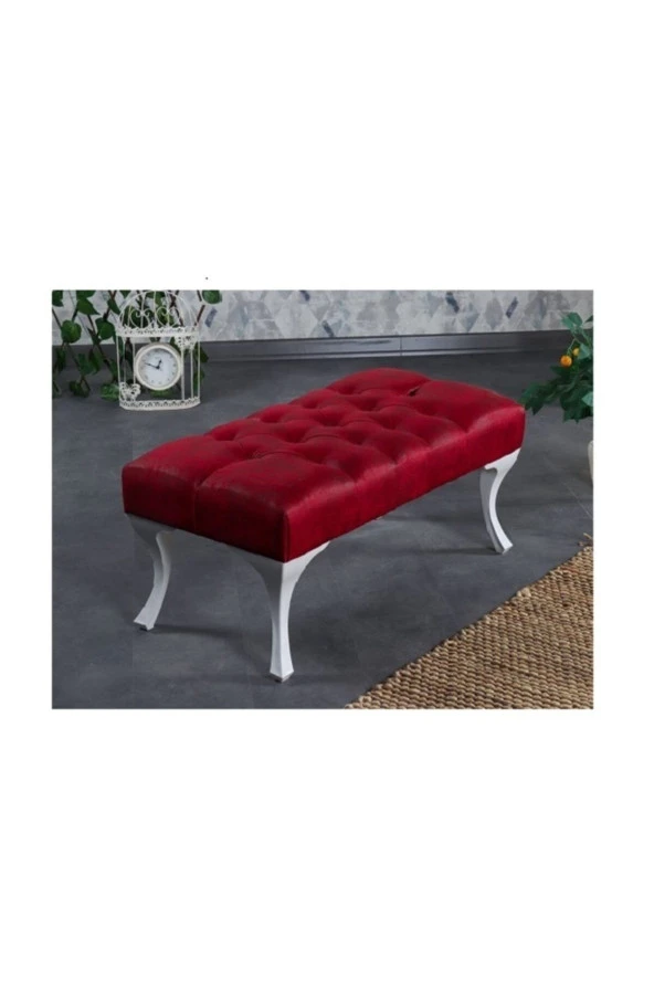 Ünüvar Konsept Dekoratif Dikdörtgen Puf Bench - Kırmızı