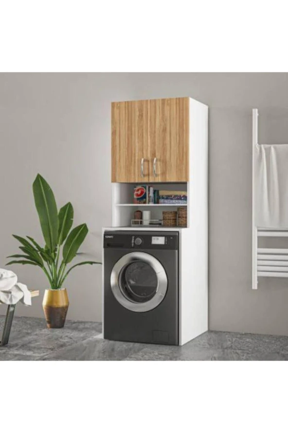 Ars Bambu Kapaklı Çamaşır Makinesi Dolabı Banyo Dolabı