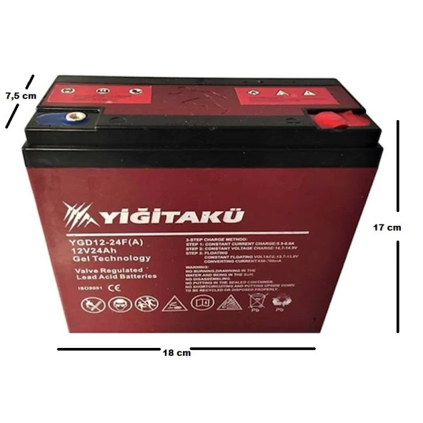 YİĞİT AKÜ 12 V 24 AH JEL ELEKTRİKLİ MOTOSİKLET AKÜSÜ   ÜRETİM 2025 - 2
