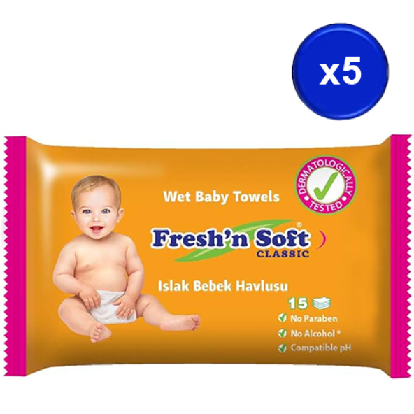Freshn Soft Islak Bebek Havlusu 15 LI X 5 Adet