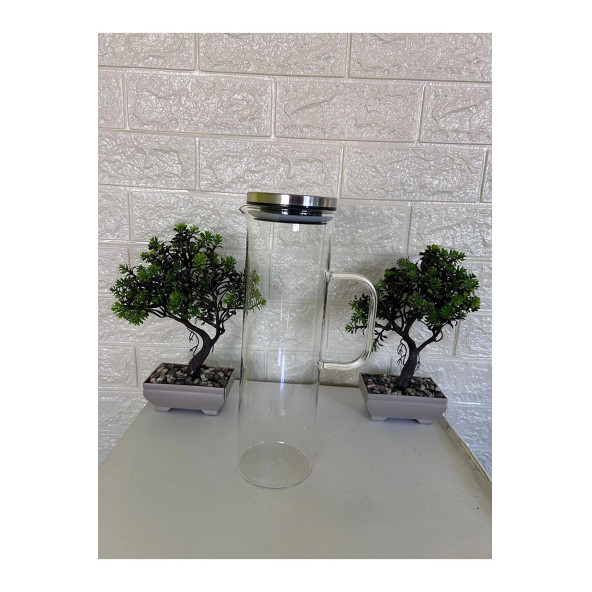 1.5 Lt Sürahi Paslanmaz Çelik Vakumlu Sızdırmaz Kapaklı Cam Sürahi 1500 ml - 2