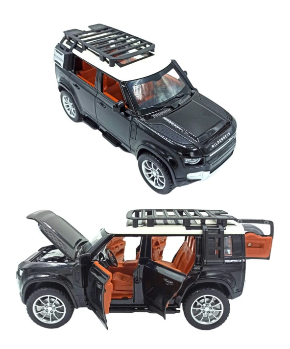 Çocuklar ve Yetişkinler için Metal Arazi Aracı 1:22 Tüm Kapıları Açılabilen Işıklı Sesli Siyah - 2