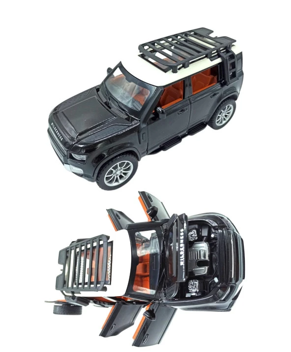 Çocuklar ve Yetişkinler için Metal Arazi Aracı 1:22 Tüm Kapıları Açılabilen Işıklı Sesli Siyah - 3